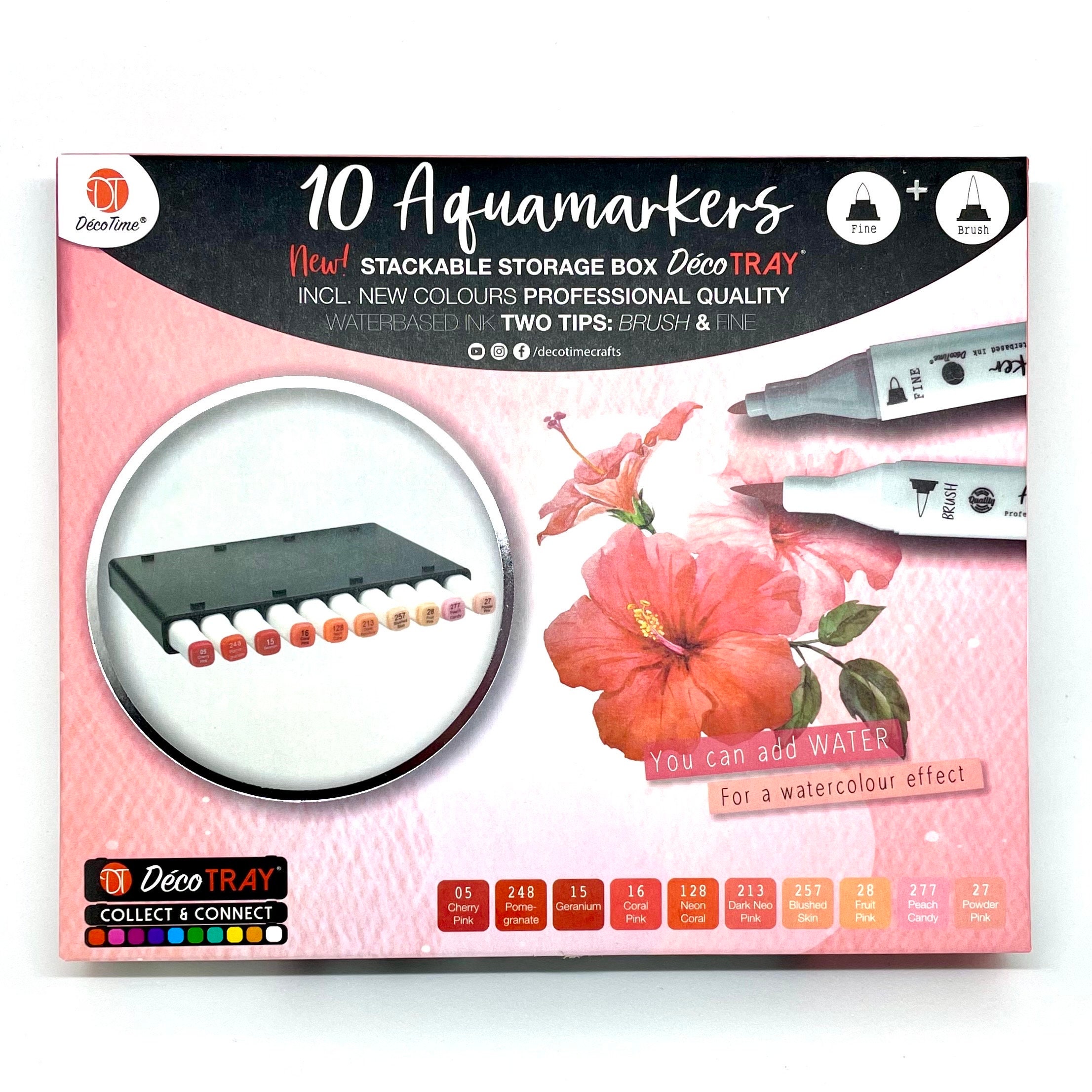 10 Aquamarkers Fine & Brush 1 DécoTray DécoTime -  France