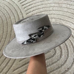 Suede Gray Fedora, Crystal Lightning Accessorize Hat, Unique Cool Fedora, Festival Fedora, Edgy Fedora, Clean Look, Authentic, Luxury Hat