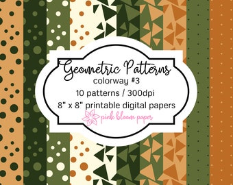 Geometric digital papers for scrapbooking, cardmaking and other papercrafts, printable paper in safari color theme, pattern for boys