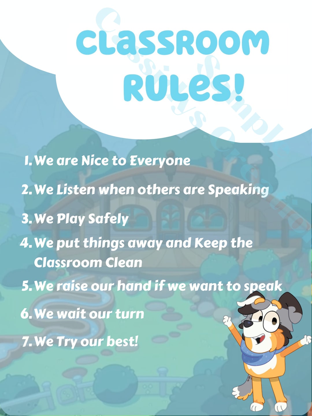 Bluey Classroom Rules Digital Copy for Print Can Be Etsy Canada
