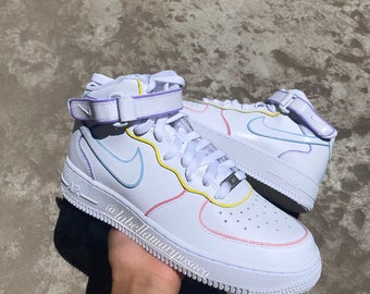 Custom Air Force 1 Sneakers, Custom AF1 Mids, Custom Nike, women’s custom sneakers, unisex custom shoes, mid Nikes, casual wear