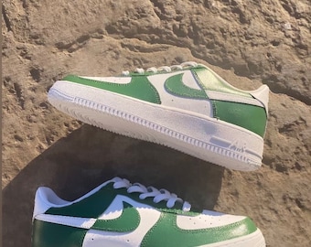 Green Custom Air Force 1 Sneakers, Custom AF1 Green , Custom Nike, women’s custom sneakers, unisex custom shoes, mid Nikes, casual wear
