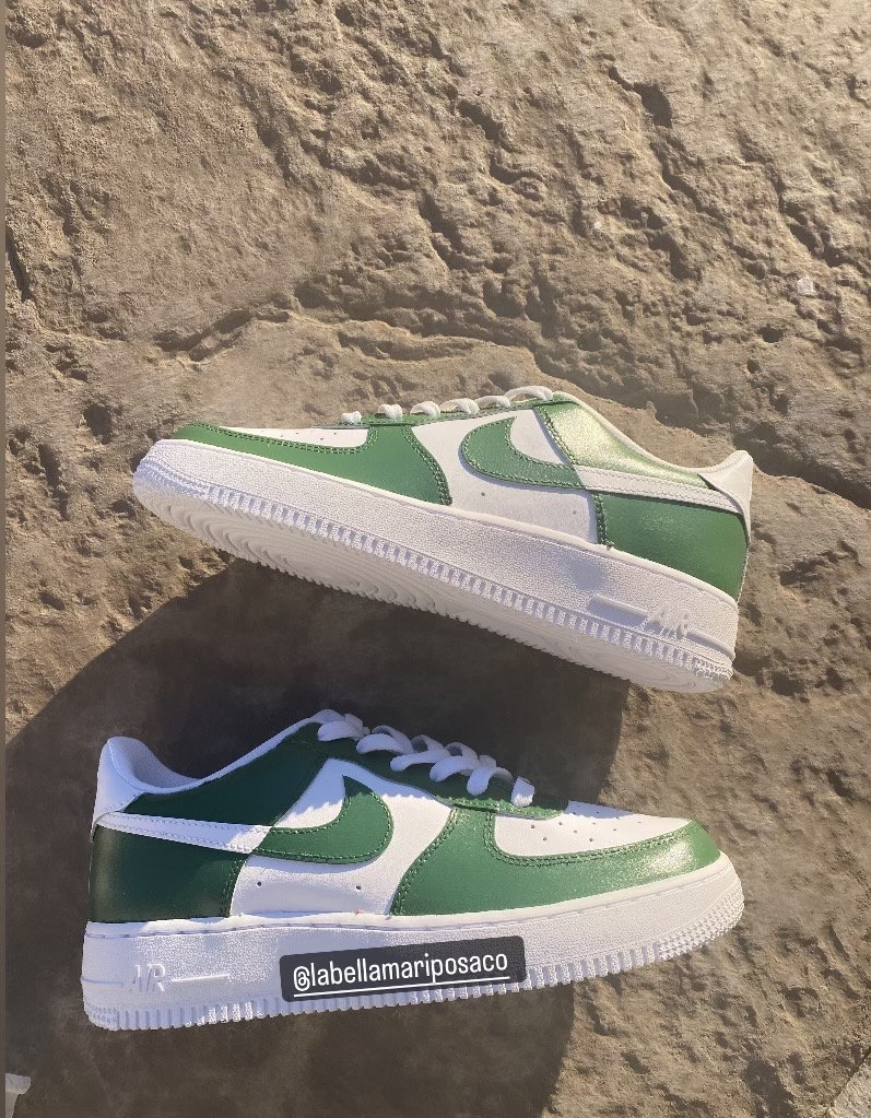 Zapatillas Green Custom Air Force 1, Custom AF1 Green, Nike personalizadas, zapatillas personalizadas para mujer, zapatos personalizados unisex, Nikes