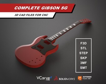 Chitarra elettrica Gibson SG / tastiera con manico e piastra posteriore / file CAD 3D per CNC / f3d stl step skp