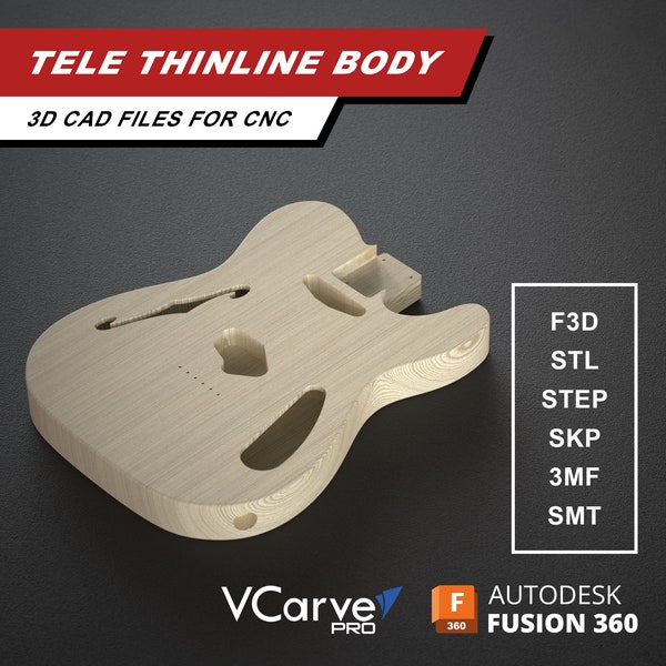 Telecaster Thinline Electric Guitar | Body and Pickguard | 3D CAD Files for CNC | f3d stl step skp