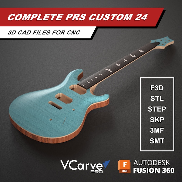 PRS Custom 24 Guitare électrique | Plaque arrière pour touche de manche du corps | Fichiers CAO 3D pour CNC | f3d stl étape skp