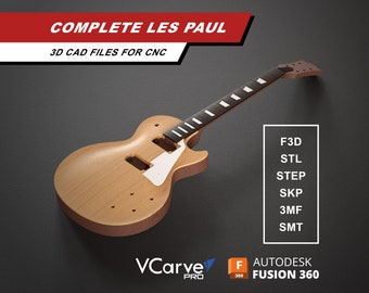 Les Paul Electric Guitar | Body Neck Fretboard Pickguard Backplate | 3D CAD Files for CNC | f3d stl step skp