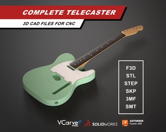 Telecaster Electric Guitar | Body Neck and Pickguard | 3D CAD Files for CNC | f3d stl step skp