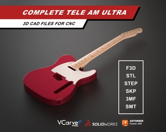 Telecaster American Ultra Electric Guitar Body Neck and Pickguard  | 3D CAD Files for CNC | f3d stl step skp