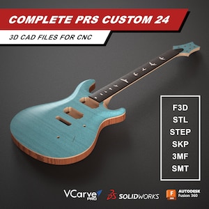 PRS Custom 24 Electric Guitar Body Neck and Backplate | 3D CAD Files for CNC | f3d stl step skp