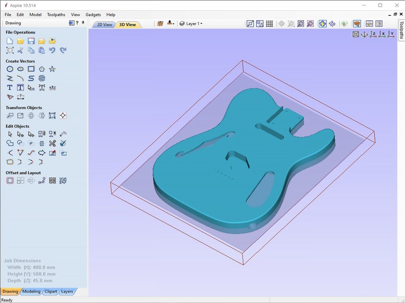Telecaster Thinline Electric Guitar Body and Pickguard 3D CAD Model
