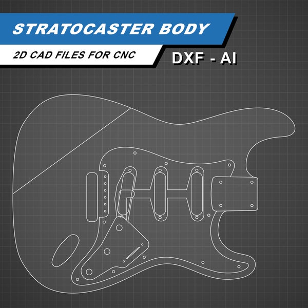 Guitare électrique Stratocaster | Carrosserie et plaque de protection | Fichiers CAO 2D pour CNC | dxf ai
