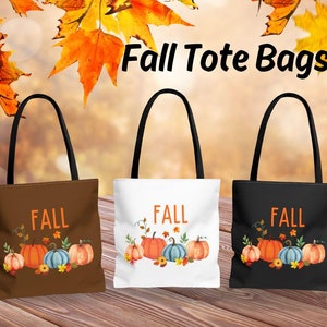 Fall Tote Bag with Four Whimsical Pumpkins in Warm Autumn Colors, Gift for Fall Season Lovers, Autumn Accessory, Pumpkins Bag, Teacher Gift