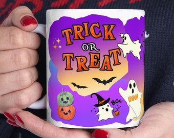 Halloween Coffee Mug, Ghost Mug, Black Cat Spooky Season Mug