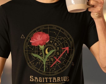 Sagittarius Zodiac T-shirt, Sagittarius Astrology Symbol Shirt, Zodiac Flower, Astrology Birthday, Zodiac Tee, Sagittarius Birthday Gift
