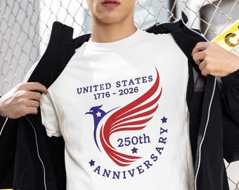 Camiseta América 250 / Camiseta del 250.º aniversario de Estados Unidos 1776-2026 / Camiseta con águila patriótica en colores cómodos / Camiseta del semiquinto centenario de EE. UU.