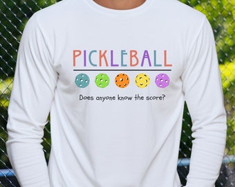 Camiseta divertida con frase de Pickleball, regalo de Pickleball, camiseta de "¿Cuál es el marcador?", camiseta de manga larga de Pickleball, camiseta para amantes del Pickleball