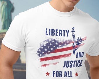 Camiseta Libertad y Justicia, Camiseta con Bandera Grunge, Camiseta Patriota Estadounidense de la Estatua de la Libertad