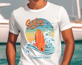 Camiseta retro de campamento de verano de surf, camiseta con olas del océano