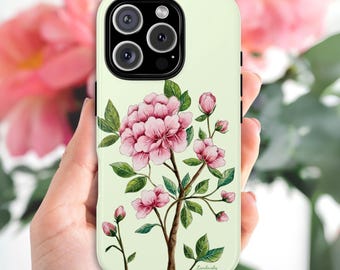 Funda para teléfono con peonías chinesco: elegante arte floral con diseño protector