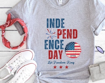 Camiseta Patriota del Día de la Independencia, camiseta con la bandera estadounidense "Let Freedom Ring", regalo patriótico, camiseta del 4 de julio
