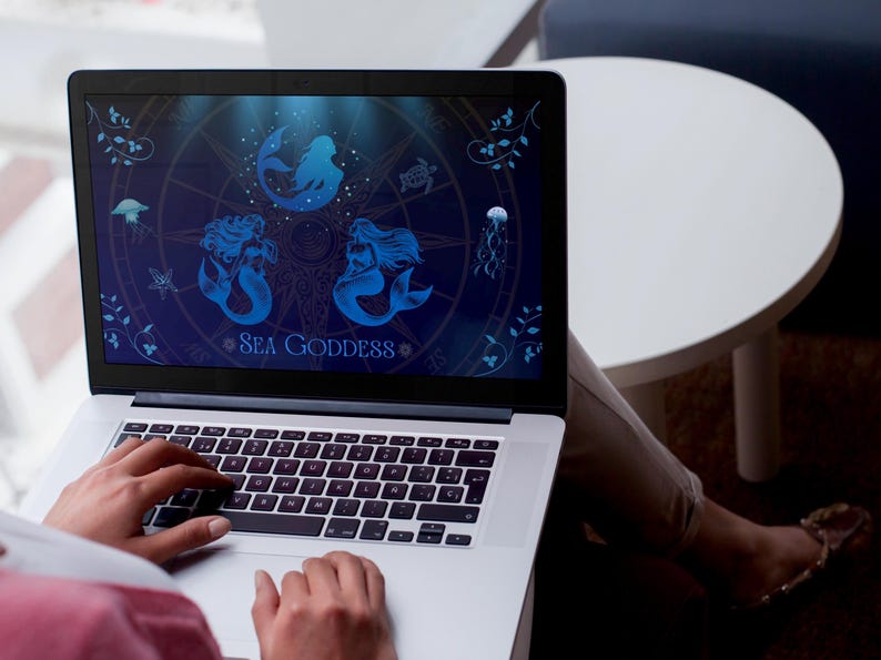 Mermaid Desktop Wallpaper Digital Download, Blue Undersea Nautical ...