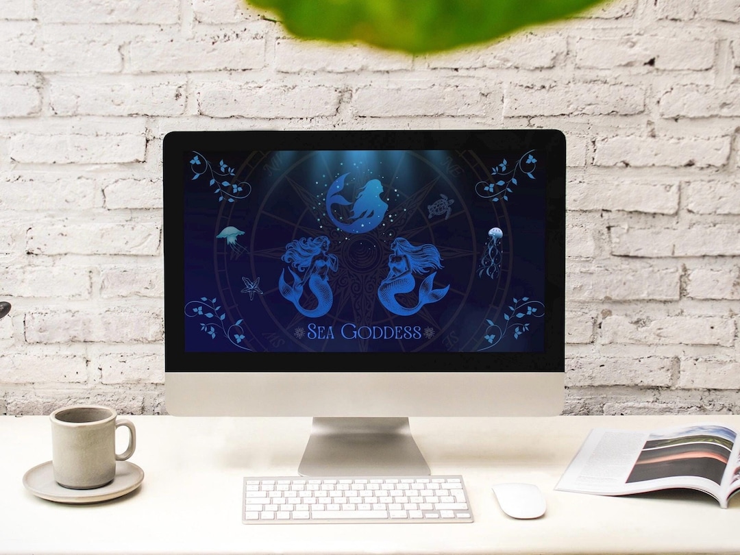 Mermaid Desktop Wallpaper Digital Download, Blue Undersea Nautical ...