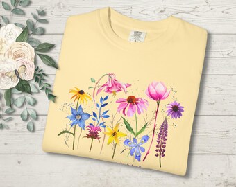 Camiseta de flores silvestres, camiseta bohemia de flores primaverales, camiseta de naturaleza, regalo para jardineros y amantes de la naturaleza.
