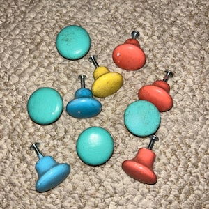 10 Vintage Distressed multicolor Ceramic Cabinet Pull Knobs- 1.25 diameter.  1” Tall