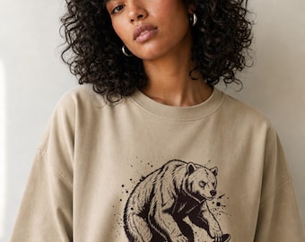 Oversized Faded Skateboarding Bear T-Shirt | Vintage Streetwear Tee | Boxy Unisex Graphic Shirt