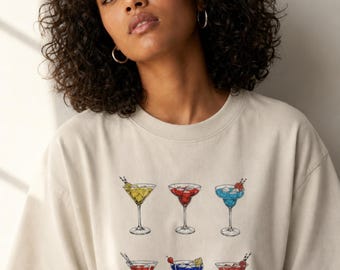 Oversized T-Shirt | Vintage Cocktail Graphic Tee | Heavyweight 100% Cotton Streetwear | Boxy Relaxed Fit