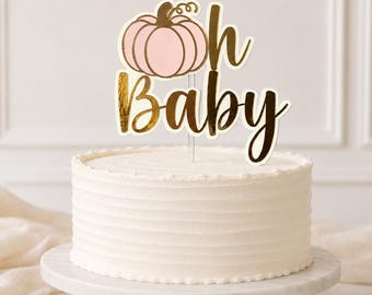 Adorno para pastel de calabaza pequeña, baby shower de calabaza, revelación de género de calabaza, baby shower de otoño, decoración de calabaza pequeña en camino, calabaza rosa