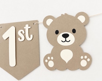 Beary first birthday banner bear first birthday decor bear highchair banner bear birthday theme teddy bear birthday girl first birthday boy