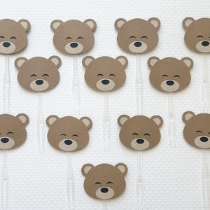 Teddy bear cupcake toppers bear party decorations bear birthday decor we can bearly wait baby shower  beary first birthday bear party decor