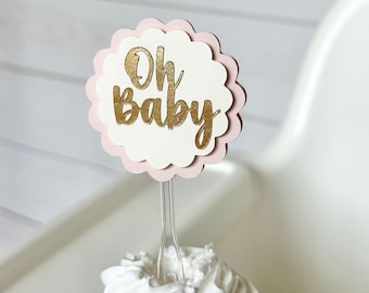 Oh baby-cupcaketoppers, babyshower-cupcaketoppers, roze en gouden thema-decoraties babyshower, gender reveal meisjesfeest goudroze
