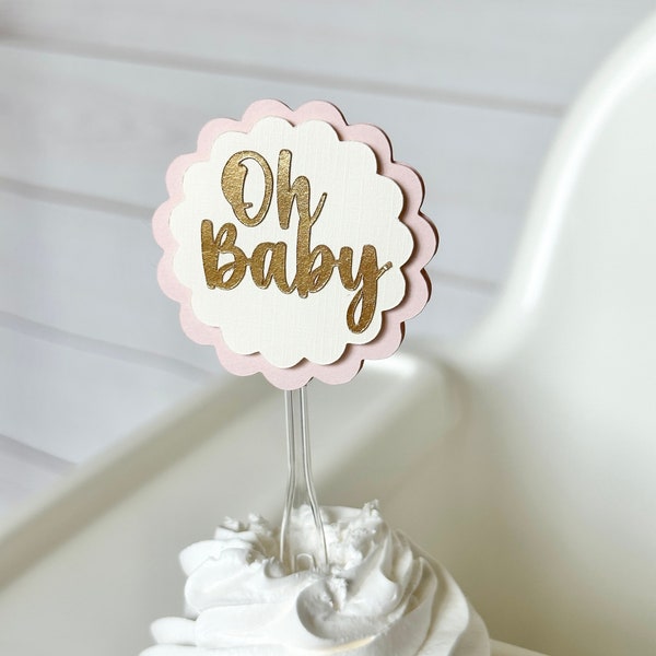 Oh baby cupcake toppers, baby shower cupcake toppers, pink and gold baby shower theme decorations, gender reveal girl party gold pink