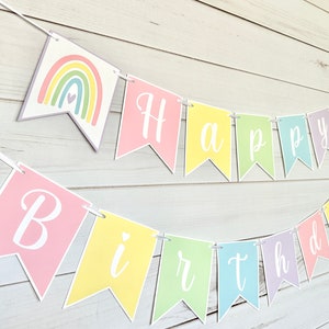 Rainbow happy birthday banner, rainbow party decorations, rainbow birthday garland, rainbow party decor, first birthday rainbow decorations