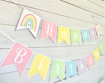 Rainbow happy birthday banner, rainbow party decorations, rainbow birthday garland, rainbow party decor, first birthday rainbow decorations