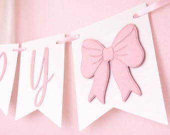 Pink bow oh baby banner bow oh baby garland coquette baby shower banner coquette garland pink bow  gender reveal coquette party decor bow