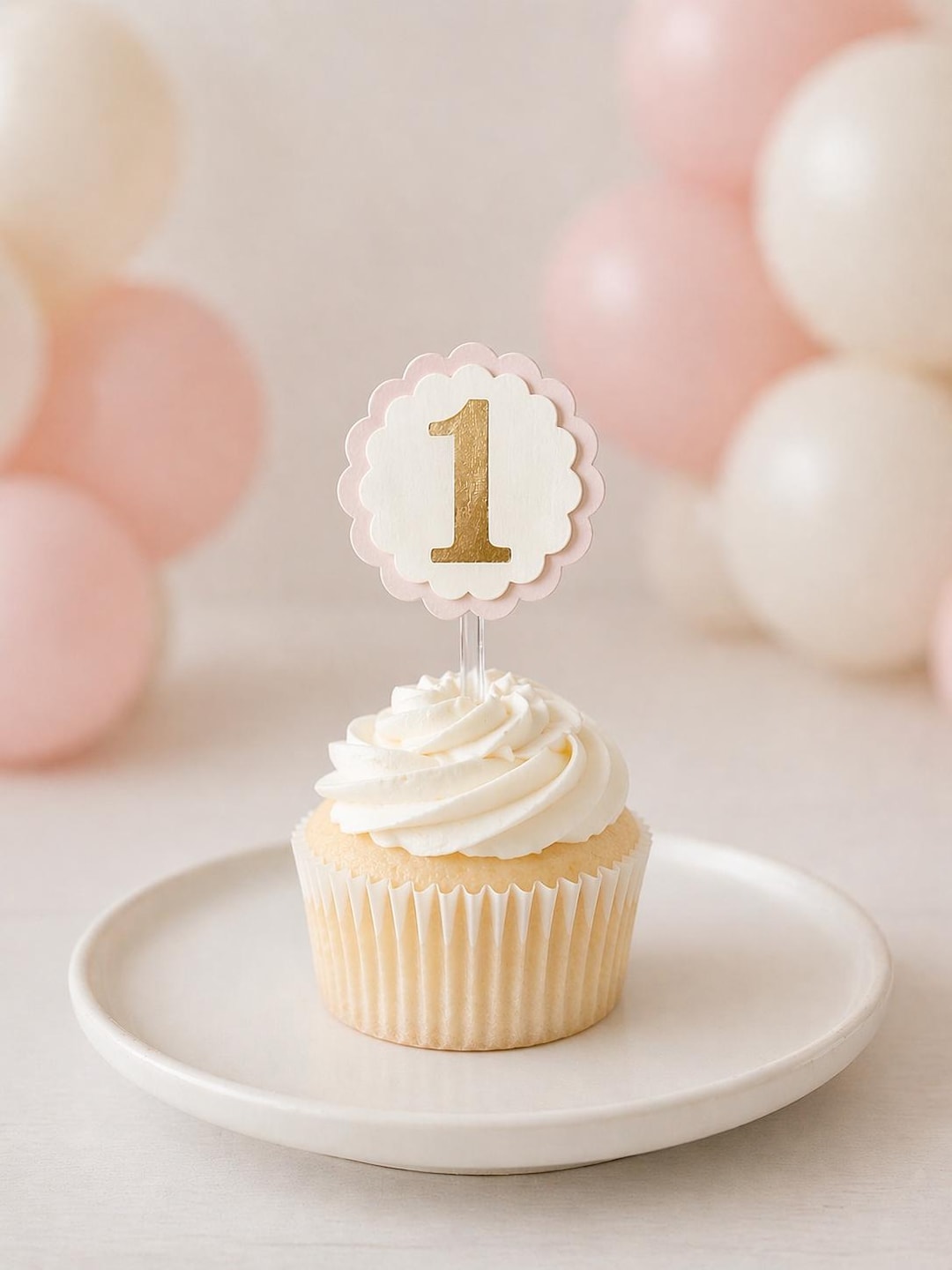 Pink and Gold First Birthday Cupcake Toppers Blush Pink Gold Birthday ...