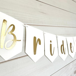 White and gold bride to be banner bridal shower banner bride banner engagement banner bridal shower decor bachelorette banner bachelorette