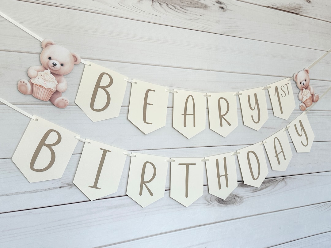 Beary First Birthday Banner Bear Decorations Bearly One Decorations ...
