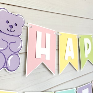 Pastel gummy bear banner gummy bear party decorations gummy bear birthday bear party decor cute bear decorations pastel birthday garland