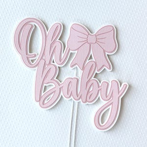 pink bow oh baby cake topper coquette cake topper bow cake topper coquette party decor baby shower cake topper coquette party decor Baby shower cake topper Custom baby shower decor Custom cake topper Bow cake topper Baby girl cake topper