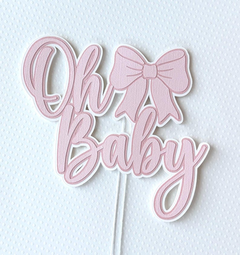 pink bow oh baby cake topper coquette cake topper bow cake topper coquette party decor baby shower cake topper coquette party decor Baby shower cake topper Custom baby shower decor Custom cake topper Bow cake topper Baby girl cake topper