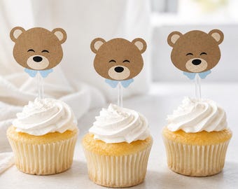 Teddy bear theme cupcake toppers bearly one theme party teddy bear first birthday cupcake toppers my beary first birthday party bear decor