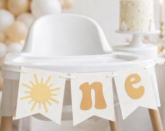 Banner de trona con temática de sol, decoraciones para el primer cumpleaños con temática de sol, decoración para fiesta de sol, pancarta de cumpleaños con temática de sol, primer viaje alrededor del sol