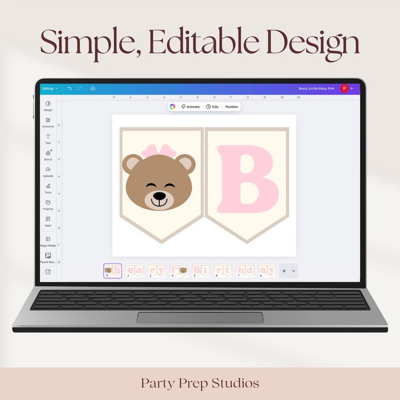 Editable Beary First Birthday Banner Bear Birthday Banner Custom ...