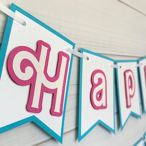 Pink and blue birthday banner pink doll birthday decorations pink birthday decor pink doll banner doll decorations malibu doll decorations