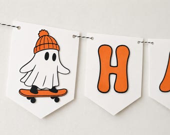Happy boo day halloween banner spooky one birthday halloween first birthday two spooky birthday one spooky dude skateboarding ghost